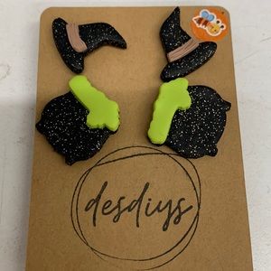 Halloween Earrings Witch and Cauldron